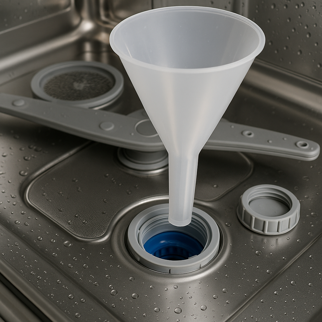 Dishwasher salt compartment at the bottom of the machine