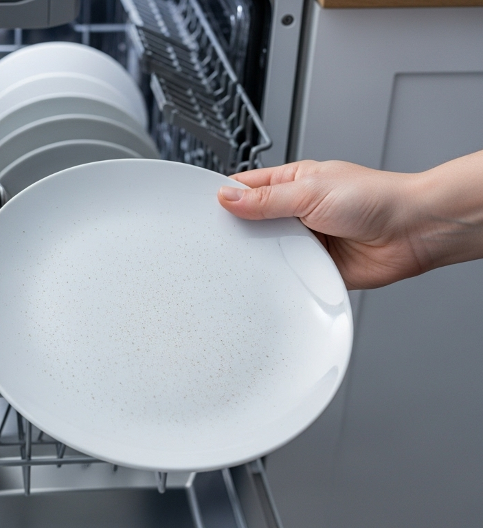 Gritty residue on dishes after a wash