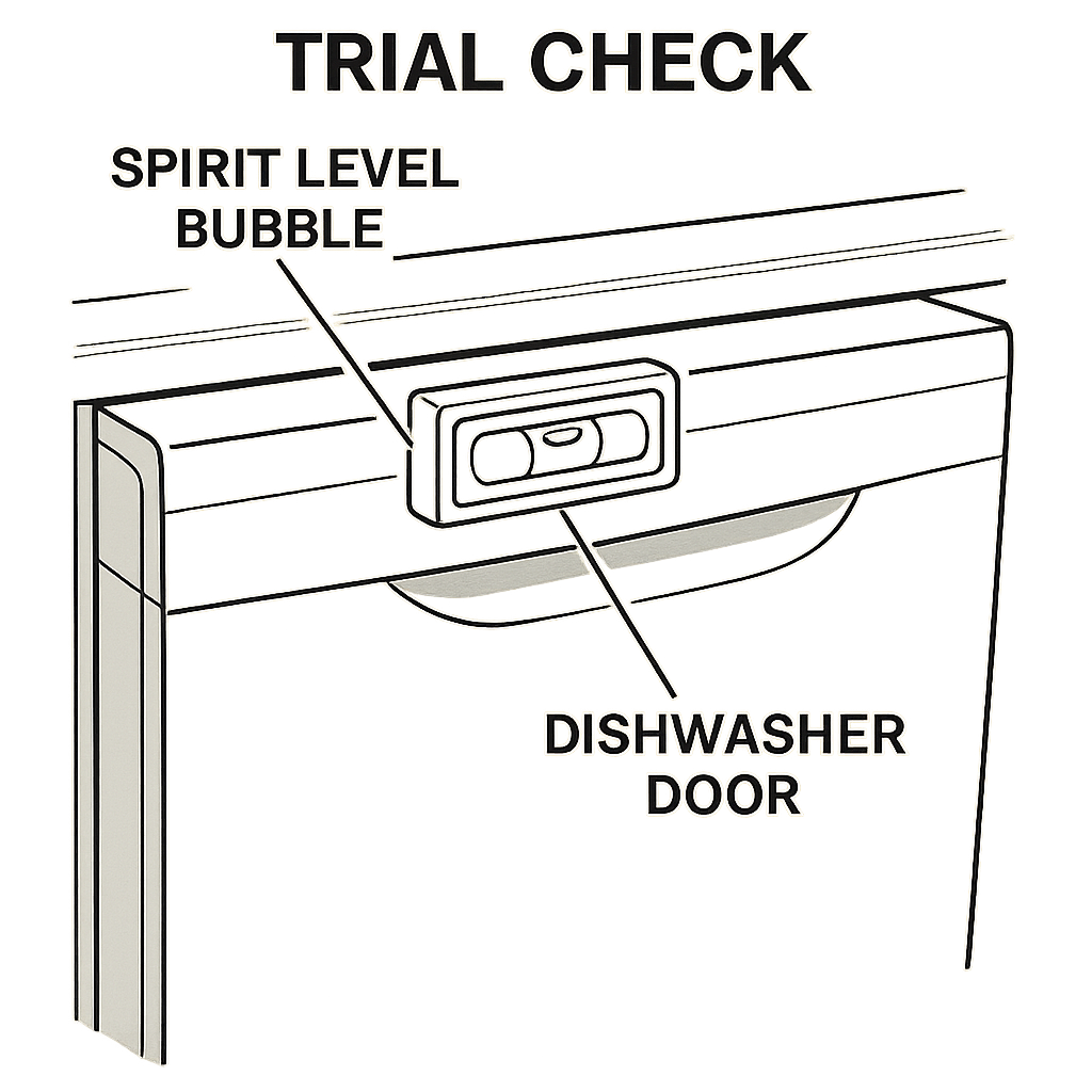 Spirit level on closed dishwasher door