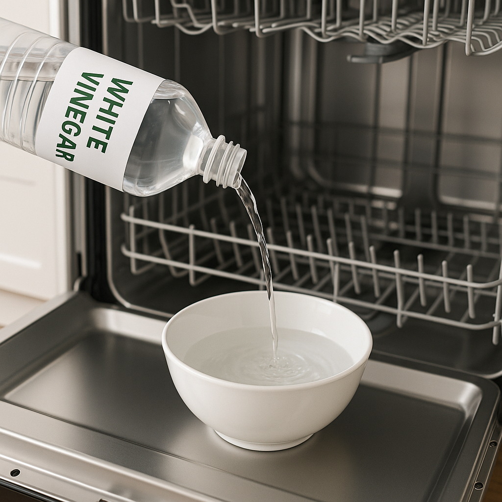 Using white vinegar to clean dishwasher and remove mineral deposits
