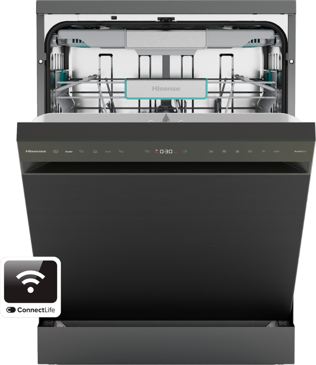 Hisense HS663A90BXUK Freestanding Dishwasher - Black Inox